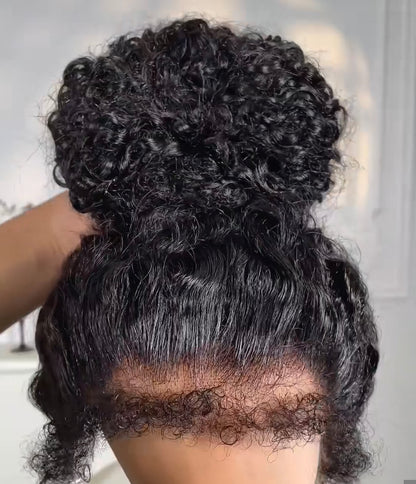 Peruca 360 Kinky Curly com Baby Hair 4B – Preto Natural (#1B)