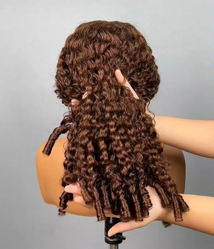Peruca Cacheada Premium 100% Humana – Textura Burmese Curly (Cor Castanho #4)