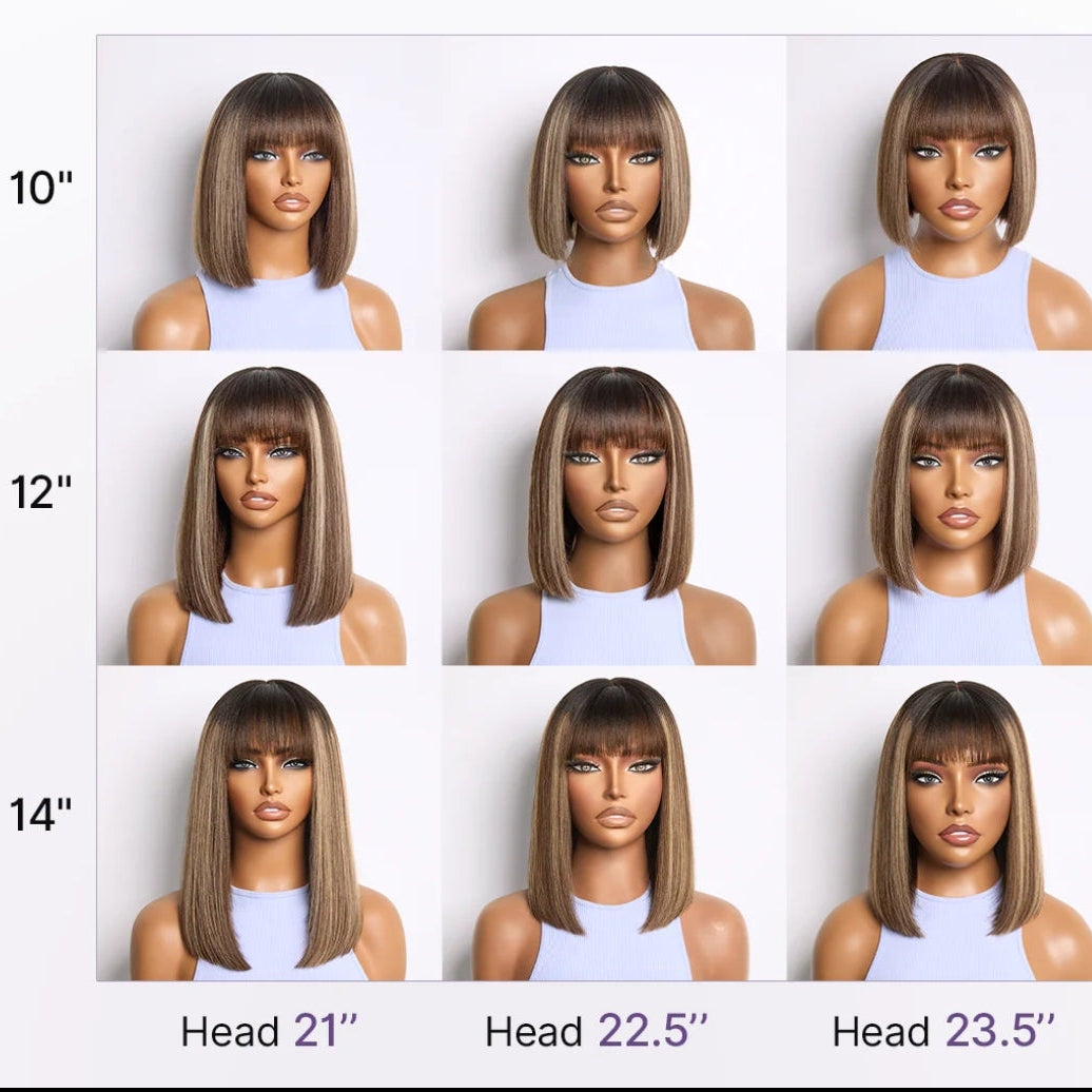 Peruca Bob Reta  com franja – Balayage
