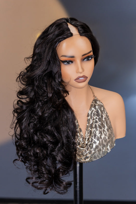 Peruca Ondulada 100% Humana – Parte V/U Sem Cola (#1B Preto Natural)