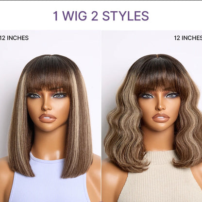 Peruca Bob Reta  com franja – Balayage