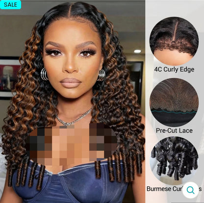 Peruca Wear Go Burmese Curly –  Preto  com madeixas castanha (#4 e #1B)