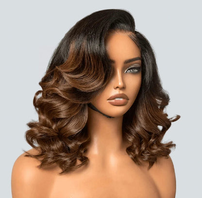 Peruca Bob de Renda Frontal – Cabelo Humano, Ondas Naturais, Sem Cola, Pronta a Usar